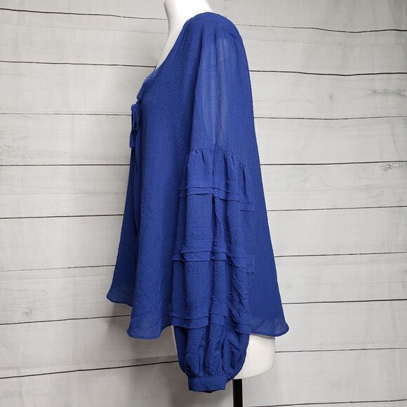 Jane and Delancey boho gauzy flowy top Large blue - Picture 3 of 8